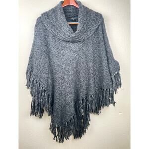 Nine West Womens Poncho XL Oversized Fringe Chunky Thick Cowl Boho Hippie Cabin
